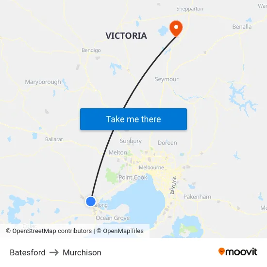 Batesford to Murchison map
