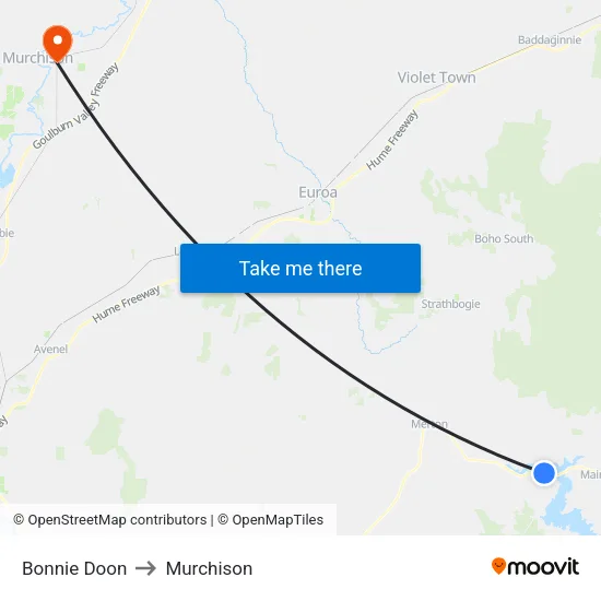 Bonnie Doon to Murchison map