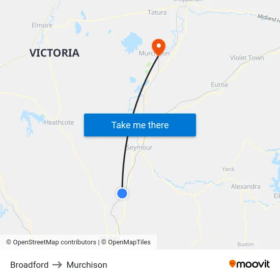 Broadford to Murchison map