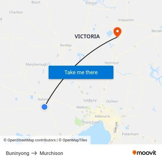 Buninyong to Murchison map