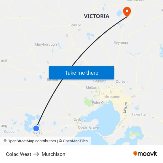 Colac West to Murchison map