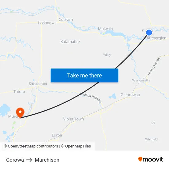 Corowa to Murchison map