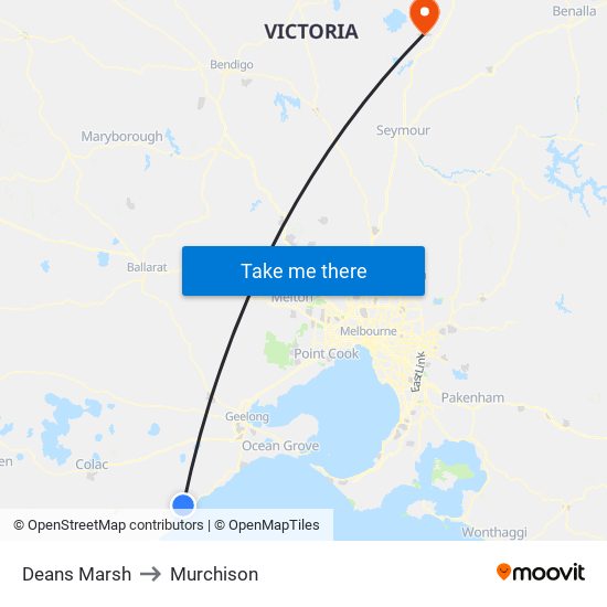 Deans Marsh to Murchison map