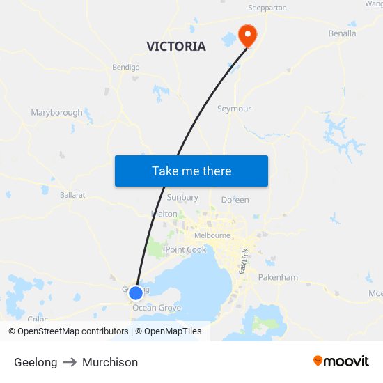 Geelong to Murchison map