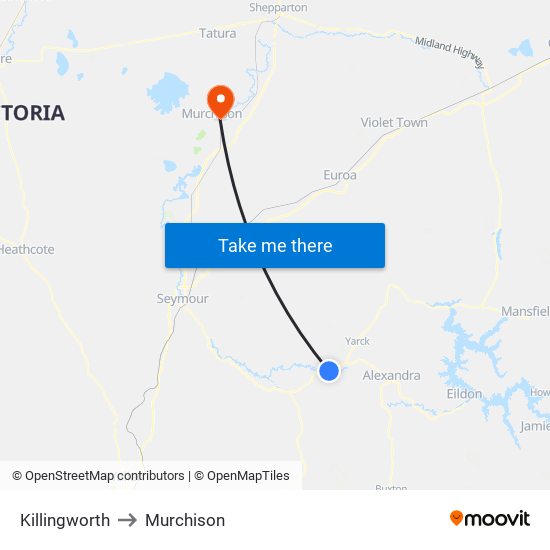 Killingworth to Murchison map