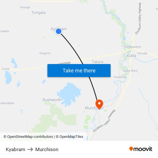 Kyabram to Murchison map