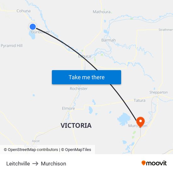 Leitchville to Murchison map