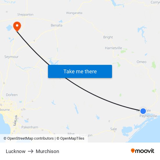 Lucknow to Murchison map