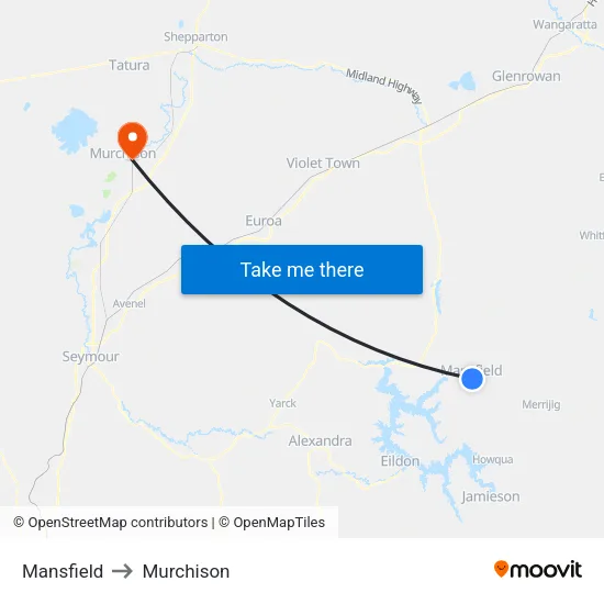 Mansfield to Murchison map