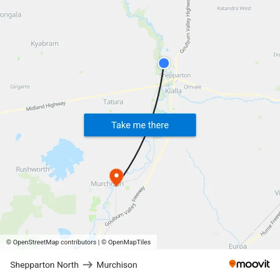 Shepparton North to Murchison map