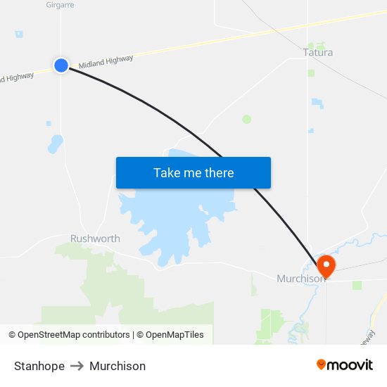 Stanhope to Murchison map