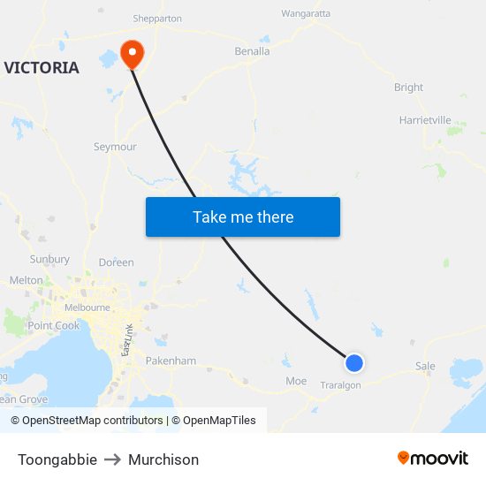 Toongabbie to Murchison map