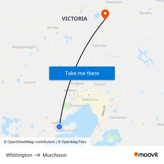 Whittington to Murchison map