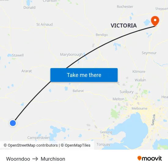 Woorndoo to Murchison map