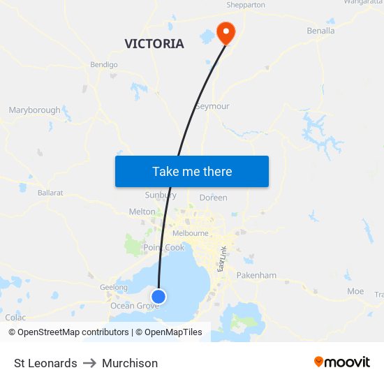 St Leonards to Murchison map