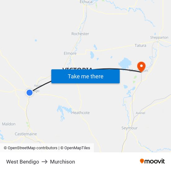 West Bendigo to Murchison map