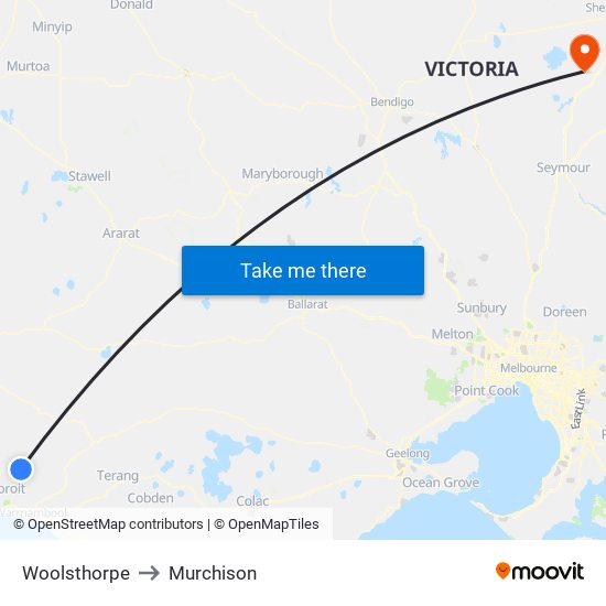 Woolsthorpe to Murchison map