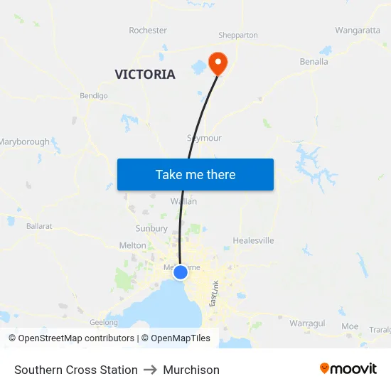 Southern Cross Station to Murchison map