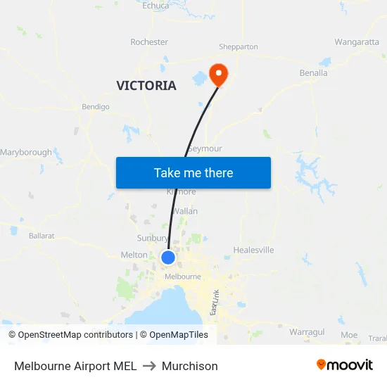 Melbourne Airport MEL to Murchison map