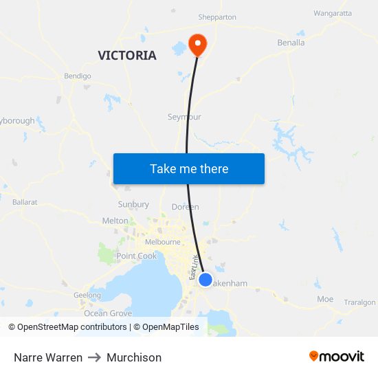 Narre Warren to Murchison map