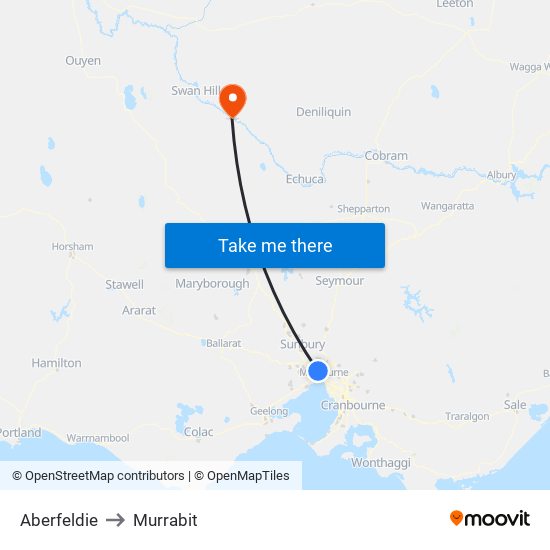 Aberfeldie to Murrabit map