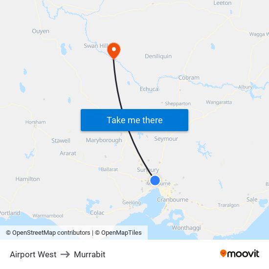 Airport West to Murrabit map