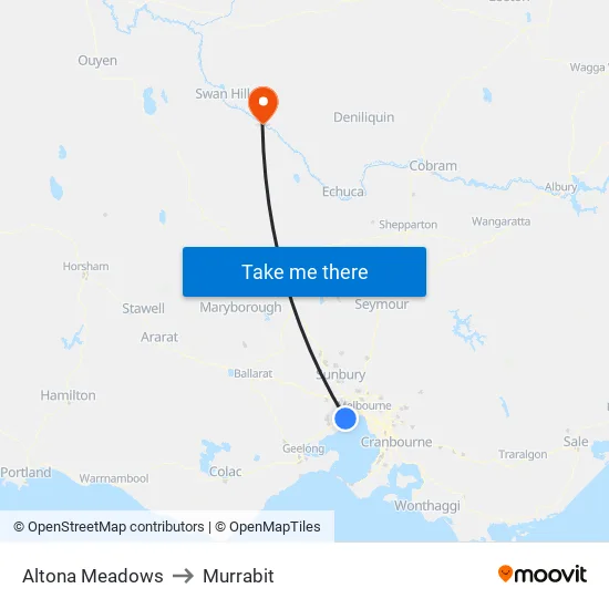 Altona Meadows to Murrabit map