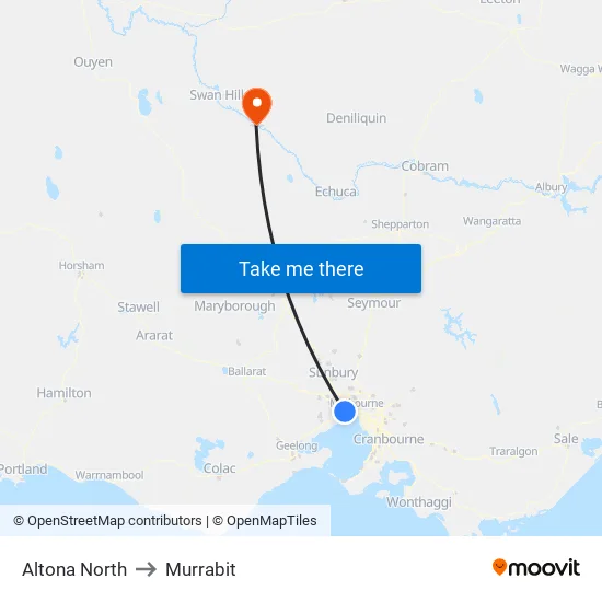 Altona North to Murrabit map
