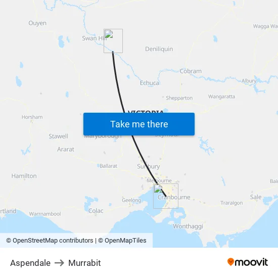 Aspendale to Murrabit map