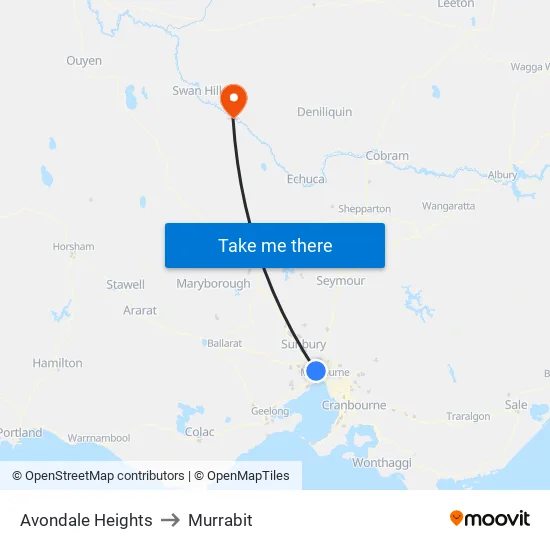 Avondale Heights to Murrabit map