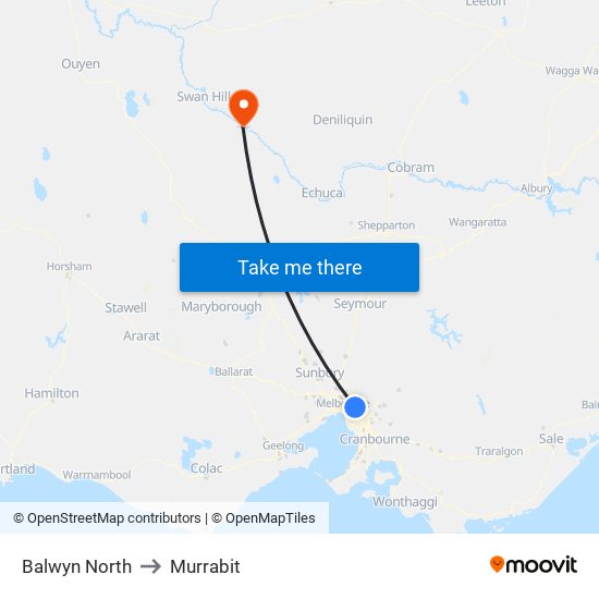 Balwyn North to Murrabit map