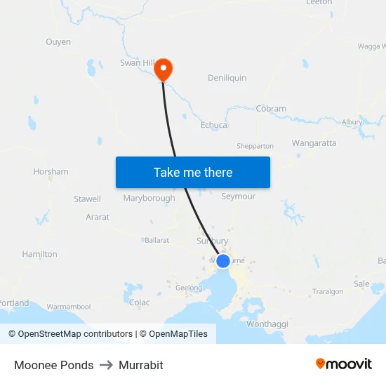 Moonee Ponds to Murrabit map
