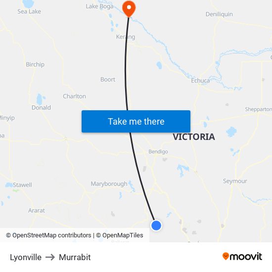 Lyonville to Murrabit map