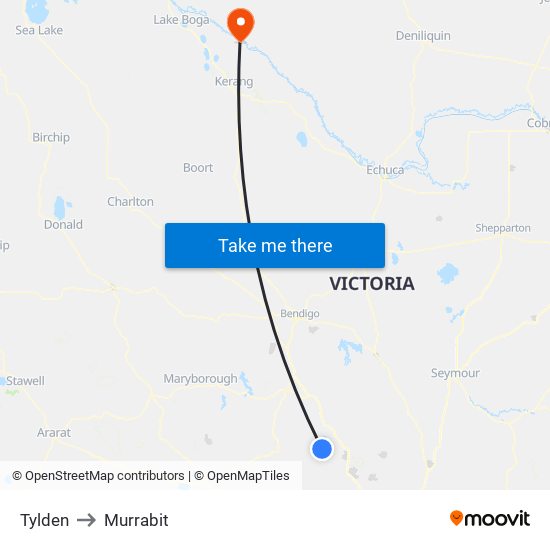 Tylden to Murrabit map