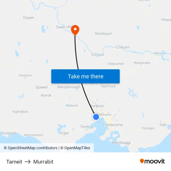 Tarneit to Murrabit map