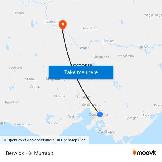 Berwick to Murrabit map