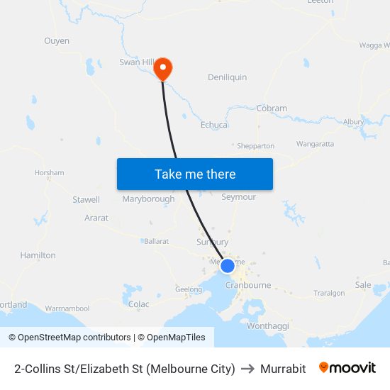 2-Collins St/Elizabeth St (Melbourne City) to Murrabit map