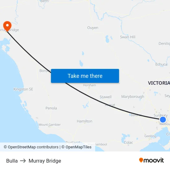 Bulla to Murray Bridge map