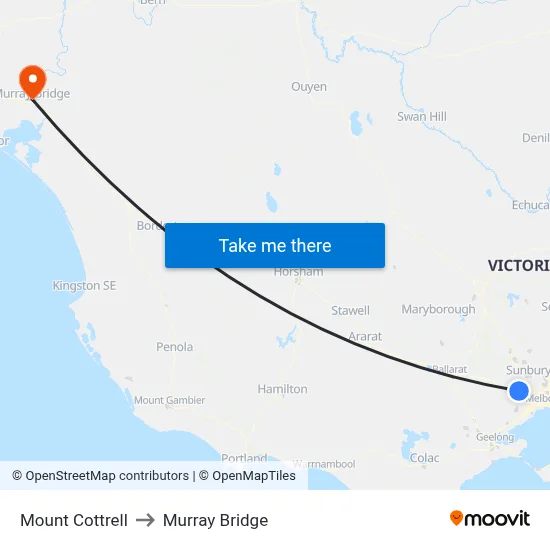 Mount Cottrell to Murray Bridge map