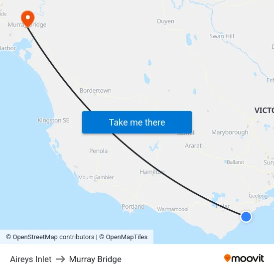 Aireys Inlet to Murray Bridge map