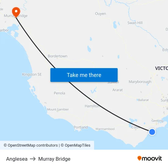 Anglesea to Murray Bridge map