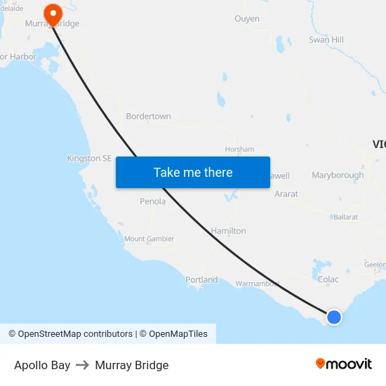 Apollo Bay to Murray Bridge map