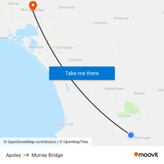 Apsley to Murray Bridge map