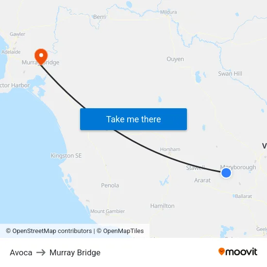 Avoca to Murray Bridge map