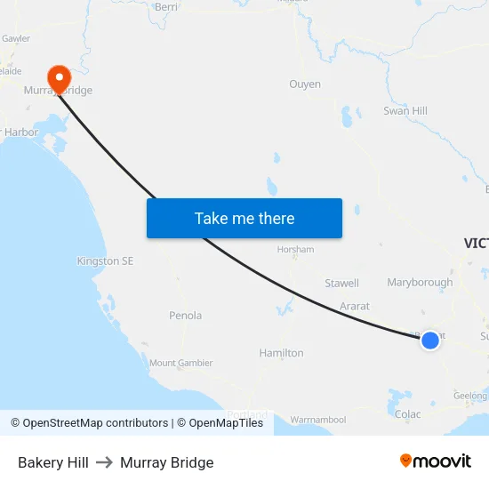 Bakery Hill to Murray Bridge map