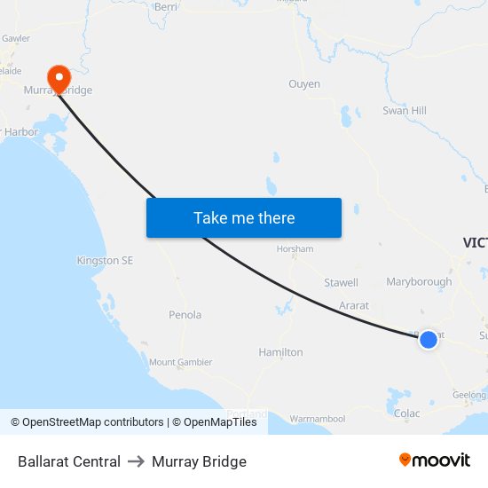 Ballarat Central to Murray Bridge map