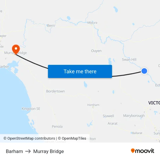Barham to Murray Bridge map