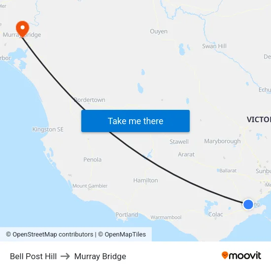 Bell Post Hill to Murray Bridge map