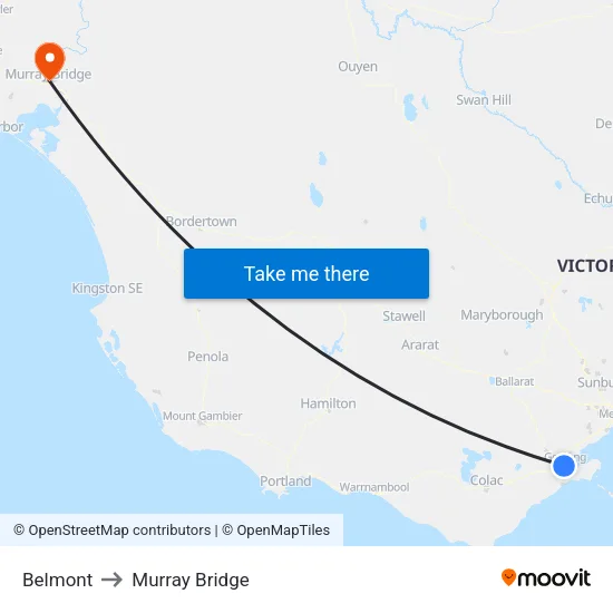 Belmont to Murray Bridge map