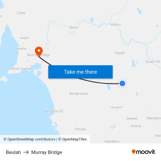 Beulah to Murray Bridge map